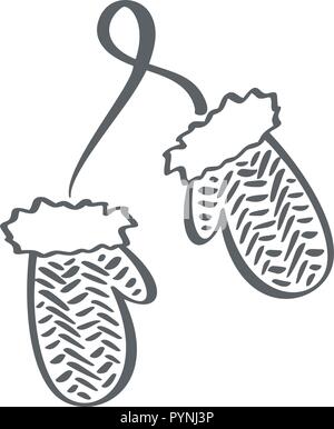 Winter skandinavischen Kontur fäustlinge Vektor icon. Bürste veranschaulicht. Kinder Handschuhe. Kontur Symbol. Vektor isoliert Maßbild Stock Vektor