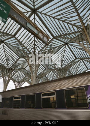 Gare do Oriente, oder abwechselnd, die Lissabon Oriente Station ist eine der wichtigsten portugiesischen intermodale Verkehrsknoten, entworfen von Santiago Calatrava. Stockfoto