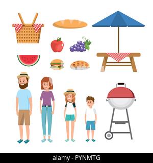Spaß Picknick Erholung und leckeres Essen einstellen Stock Vektor