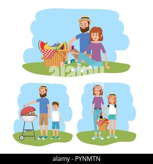 Spaß-Familie zusammen mit Picknickkorb Stock Vektor