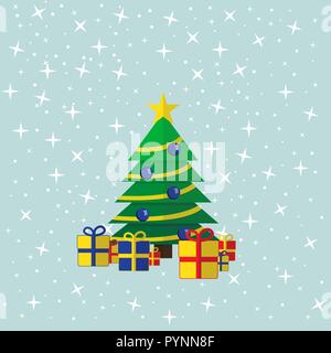 Der geschmückte Weihnachtsbaum mit präsentiert Stock Vektor