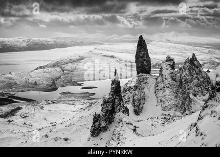 Der alte Mann von Storr im Winter, Isle of Skye, Schottland Stockfoto