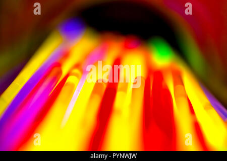 Variation von Bunt bunt farbig fluoreszierende chem Licht Neonröhre mit Reflexion über Spiegel mit schwarzem Hintergrund. Spaß Party Night Konzept Stockfoto