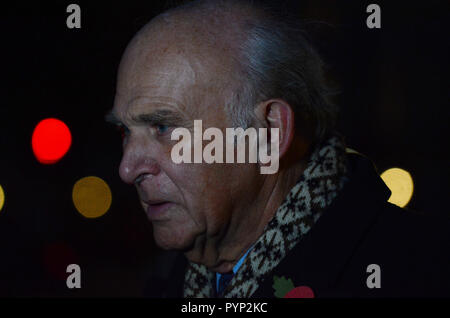 London, UK, 29. Oktober 2018 Sir John Vincent Kabel ein britischer Politiker als Führer der Liberalen Demokraten und Mitglied des Parlaments für Twickenham dienen. Politiker kommentieren Oktober Budget 2018. Credit: JOHNNY ARMSTEAD/Alamy leben Nachrichten Stockfoto