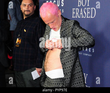 LOS ANGELES, Ca - 29. Oktober: Musiker Flea von den Red Hot Chili Peppers die Premiere von Focus Features'' Junge besucht" am 29. Oktober 2018 An der Directors Guild of America in Los Angeles, Kalifornien gelöscht. Foto von Barry King/Alamy leben Nachrichten Stockfoto