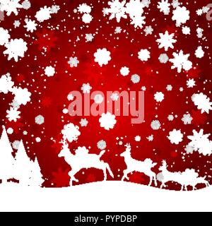 Ein Weihnachten Design mit Rentieren, Bäume, Geschenke und Schneeflocken Stock Vektor