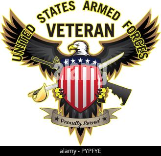 Streitkräfte der Vereinigten Staaten Veteran diente stolz Bald Eagle Vector Illustration Stock Vektor