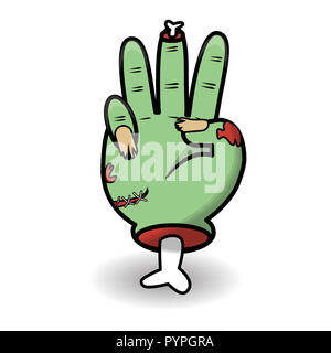 Zählung Geste. Halloween zählen zombie Hand drei angezeigt. Kommunikation Gesten Konzept. Vector Illustration auf weißem Hintergrund. Stockfoto