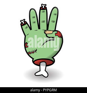 Zählung Geste. Halloween zählen zombie Hand vier angezeigt. Kommunikation Gesten Konzept. Vector Illustration auf weißem Hintergrund. Stockfoto