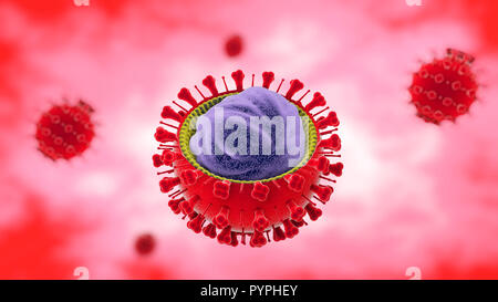 Influenzaviren, die Grippe ist eine ansteckende Krankheit, die durch ein Influenzavirus verursacht. Häufige Symptome sind: hohes Fieber, Schnupfen, Halsschmerzen, Muskel Stockfoto