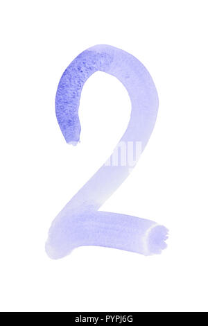 2-Hand blau Aquarell zahlen lackiert Stockfoto