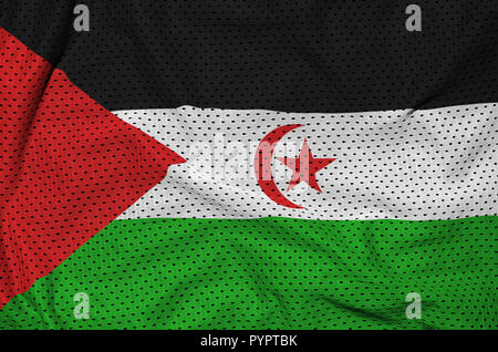 Westsahara Flagge auf Polyester nylon Sportswear Netzware mit einige Falten gedruckt Stockfoto