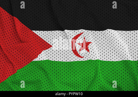 Westsahara Flagge auf Polyester nylon Sportswear Netzware mit einige Falten gedruckt Stockfoto