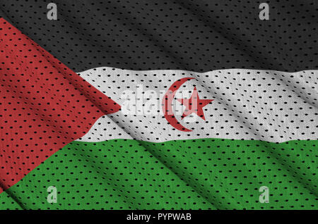 Westsahara Flagge auf Polyester nylon Sportswear Netzware mit einige Falten gedruckt Stockfoto