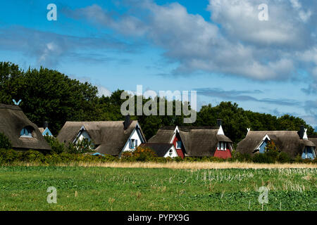 Bunten reetgedeckten Häusern in Putgarten auf der deutschen Ostsee Insel Rügen in der Nähe von Kap Arkona Stockfoto