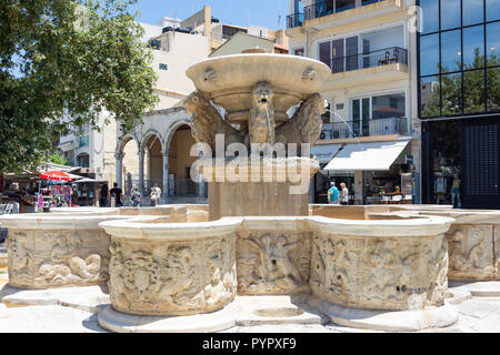 Venezianische Morosini Brunnen Lions, Ort El Venizelou, Heraklion (irakleio), Irakleio Region, Kreta (Kriti), Griechenland Stockfoto