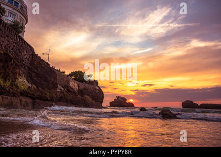 Sonnenuntergang vom Strand in Biarritz, Frankreich Stockfoto