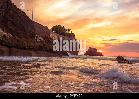 Sonnenuntergang vom Strand in Biarritz, Frankreich Stockfoto