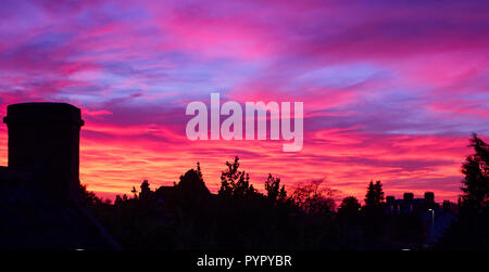 Herbst Sonnenuntergang über Wells, Somerset, Großbritannien Stockfoto