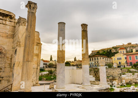 Hadrian's Bibliothek Monastiraki Platz Agora Akropolis Athen Griechenland. Bibliothek angelegt, römische Kaiser Hadrian ANZEIGE 132 Stockfoto