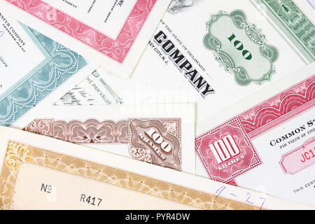 Corporation Investment. Der alte Bestand aus dem 1950er-1970er (USA). Vintage - scripophily Objekte. Stockfoto