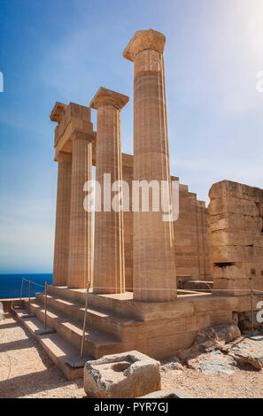 Der Tempel der Athene in Lindos. Rhodos, Griechenland. Stockfoto