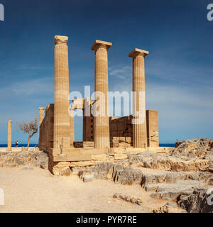 Der Tempel der Athene in Lindos. Rhodos, Griechenland. Stockfoto
