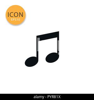 Symbol Musiknote Flat Style in Schwarz Vector Illustration auf weißem Hintergrund. Stock Vektor