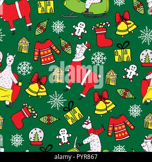 Süßes neues Jahr nahtlose Muster mit Lamas. Stock Vektor