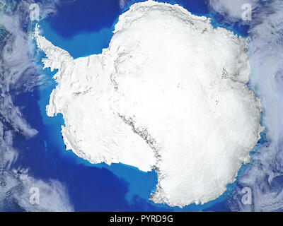 Antarktis vom Platz auf realistisches Modell des Planeten Erde mit sehr detaillierten Planeten und Wolken. 3D-Darstellung. Elemente dieses Bild liefern Stockfoto