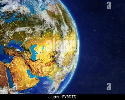 Asien auf dem Planeten Erde mit Ländergrenzen und sehr detaillierte Planeten und Wolken. 3D-Darstellung. Elemente dieses Bild von der NASA eingerichtet. Stockfoto