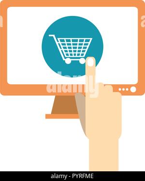 Hand berühren Bildschirm online Vector Illustration Grafik Design zu kaufen Stock Vektor