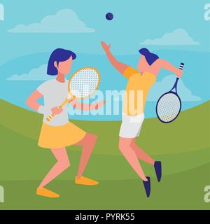 Junges Paar Tennis Vector Illustration Design Stock Vektor