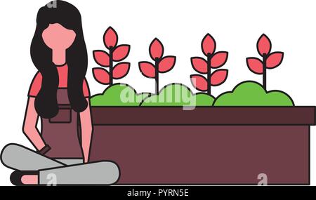 Gärtner Frau mit Topfpflanzen Stock Vektor