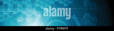 Abstrakte tech Industrial web header Banner. Vektor geometrischen Hintergrund Vorlage mit Getrieben und Sechsecke. Futuristische Abbildung Stock Vektor