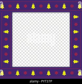 Süße Weihnachten oder Neujahr square Grenze, Bilderrahmen mit Glocken und Schneeflocken Muster auf transparentem Hintergrund isoliert. Vector Illustration, Foto Stock Vektor
