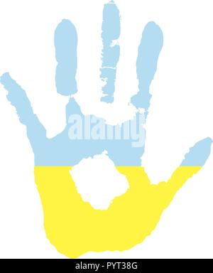 Blaue und gelbe Farbe der Flagge. Vektor Handabdruck in Form von der Flagge der Ukraine. Stock Vektor