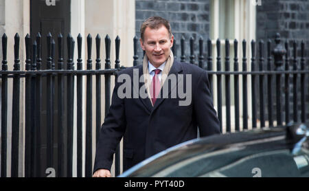 Außenminister Jeremy Hunt Blätter Downing Street nach einem vor dem Haushalt Kabinettssitzung, 29. Oktober 2018. Stockfoto