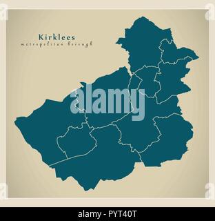 Moderne Stadtplan - Kirklees Metropolitan Borough von England mit Großbritannien Stock Vektor