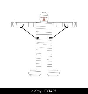 Verletzte Mann getrennt. Mann in Bandagen. Bandagierten Patientenbett. Unfall folgen. Vector Illustration Stock Vektor