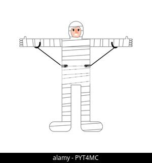 Verletzte Mann getrennt. Mann in Bandagen. Bandagierten Patientenbett. Unfall folgen. Vector Illustration Stock Vektor