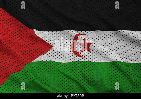 Westsahara Flagge auf Polyester nylon Sportswear Netzware mit einige Falten gedruckt Stockfoto