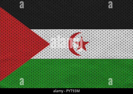 Westsahara Flagge auf Polyester nylon Sportswear Netzware mit einige Falten gedruckt Stockfoto