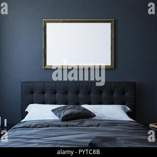 Mock-up-Poster in dunklen luxuriöse Schlafzimmer Innenraum, klassischen Stil, 3D-Rendering Stockfoto