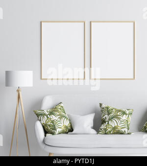 Mock Up im Wohnzimmer Hintergrund, skandinavischen Stil, 3D-Rendering Stockfoto