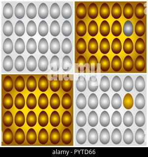 4 Vektor Illustrationen verschiedener ei Gruppen: Gold für das goldene und Silber für das silberne und auch einzigartige konzeptionelle Bilder von einem goldenen unter m Stock Vektor