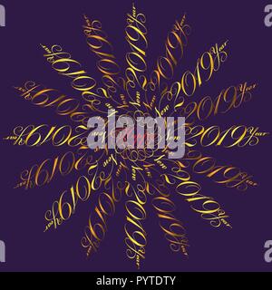 Neues Jahr Schneeflocke aus der Inschrift ein frohes neues Jahr 2019, Typografie Stock Vektor