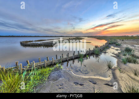 Neue ökologische Nass berm Banken für Wave Schutz am Ufer des neu entwickelten See bei Meerstad Bereich, Groningen, Niederlande Stockfoto