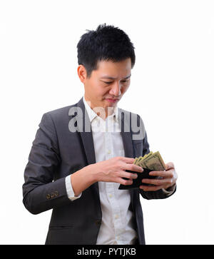 Asiatische Geschäftsmann tragen Anzug mit leere Mappe und finanzieller Schwierigkeiten Stockfoto