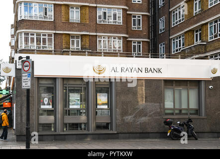 London, Großbritannien, 18. Oktober 2018: Zweig der Al Rayan Bank an der Edgware Road Stockfoto